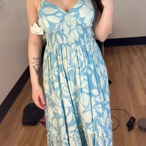 Floral long blue flower dress